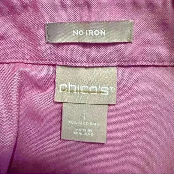 Chico’s Linen Blouse, NWOT, Size 8/10, No Iron, Pink Button Front 3/4 Sleeves - Picture 4 of 5